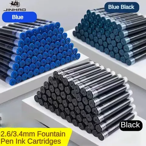 Bilashmart 500/50 PCS JINHAO 2.6mm/3.4mm Black/Blue Fountain Pen Ink Cartridges School Office Supplies Stationery For Hongdian Majohn