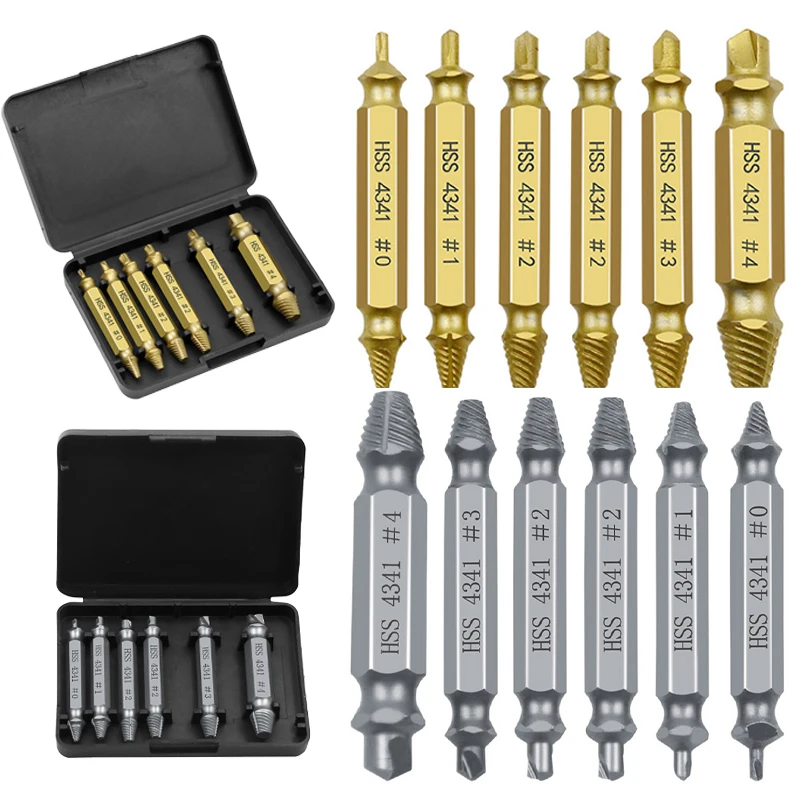 Damaged Screw Extractor 6pcs Set HSS Drill Bit Stripped Broken Remover Easily Quickly Take Out Screwdriver Kit Tool Accessories