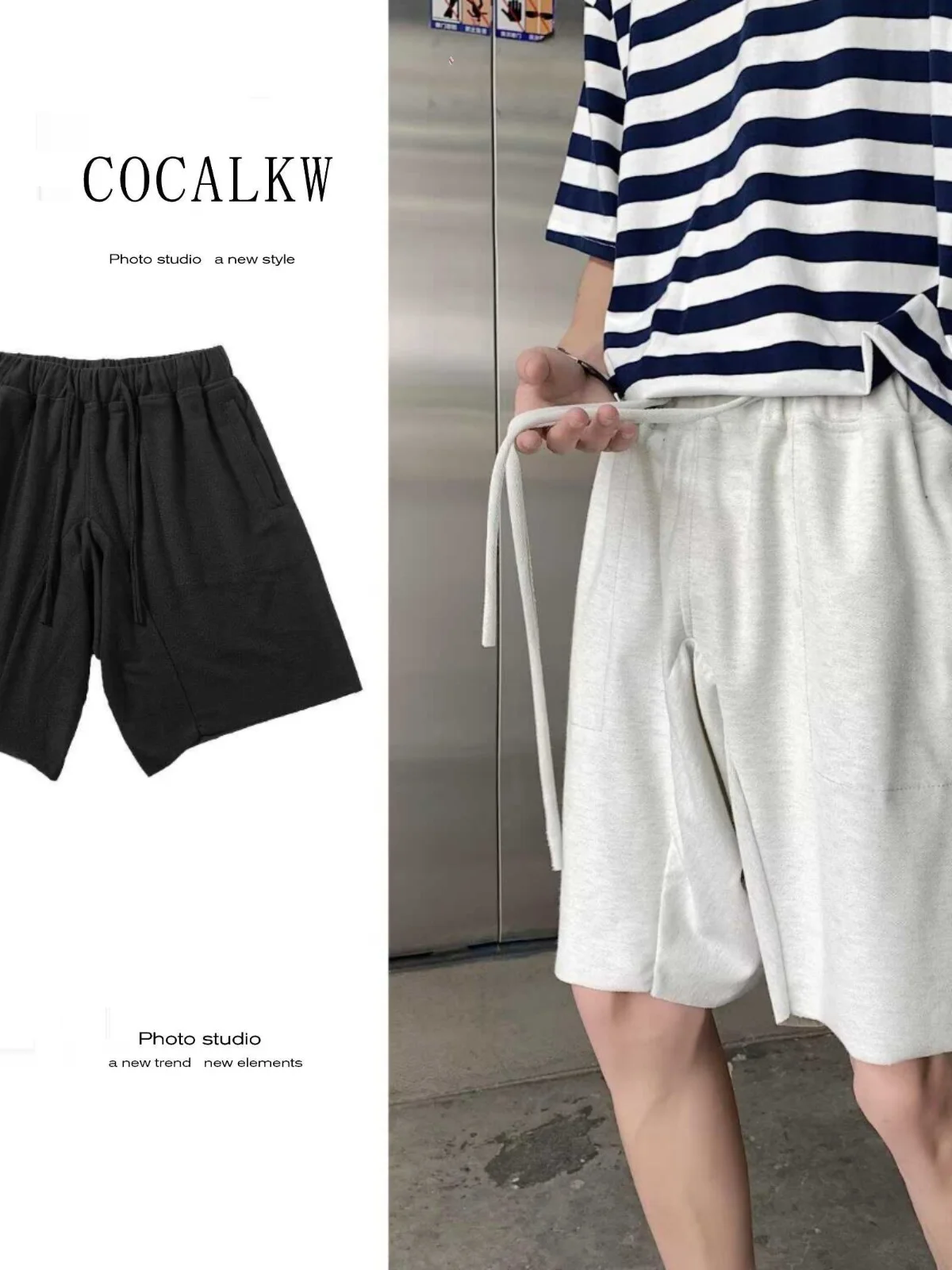 

Casual Baskeall orts Men's Summer American High Street Loose Fit Five-Quarter Mid-Pants White ey Youth Active Wear