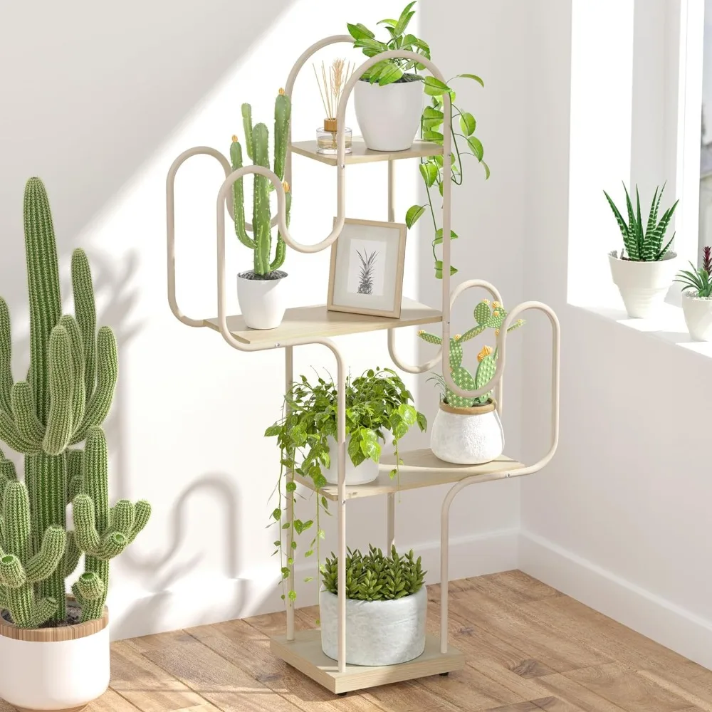 Tikea Small Cactus Plant Stand Indoor, Metal Plant Shelf for Indoor Plants Multiple, Creative Flower Stand for Patio