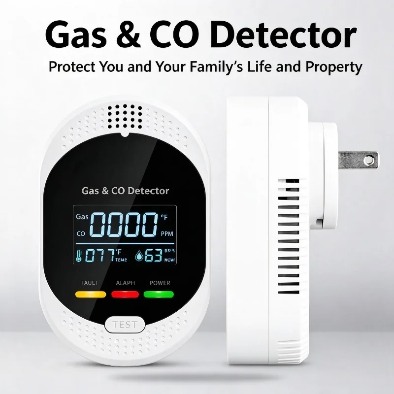 4 in 1 Gas Detector On-site Alarm Home Temperature Humidity CO Combustible Gas Leak Warning Sensor LCD Screen