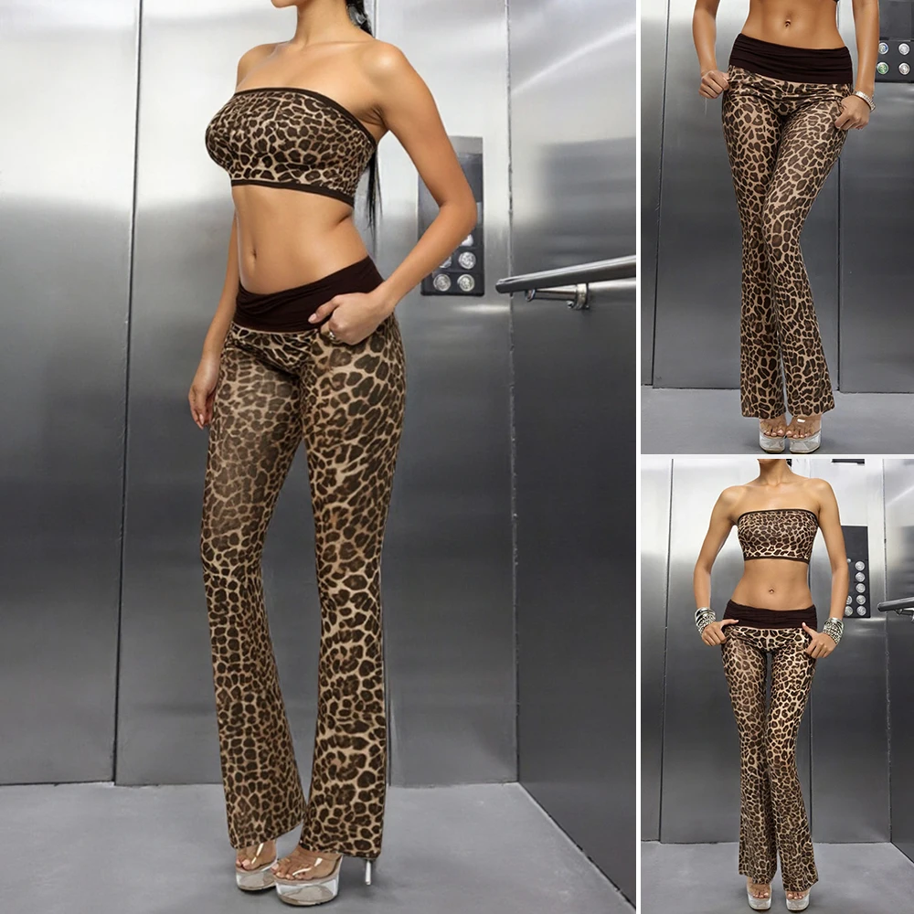 

Mia Muse Boutique, повседневные модные комплекты, топ без рукавов с леопардовым принтом, без бретелек, брюки с высокой талией и полным принтом, тонкие женские комплекты одежды