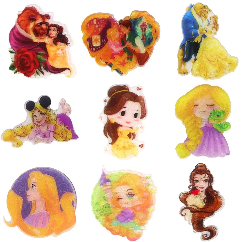 Disney Rapunzel Bella 5pcs Planar Resin Flatback Glitter Claer Acrylic Craft Supplies Cabochon Scrapbook DIY Hair Bow Material