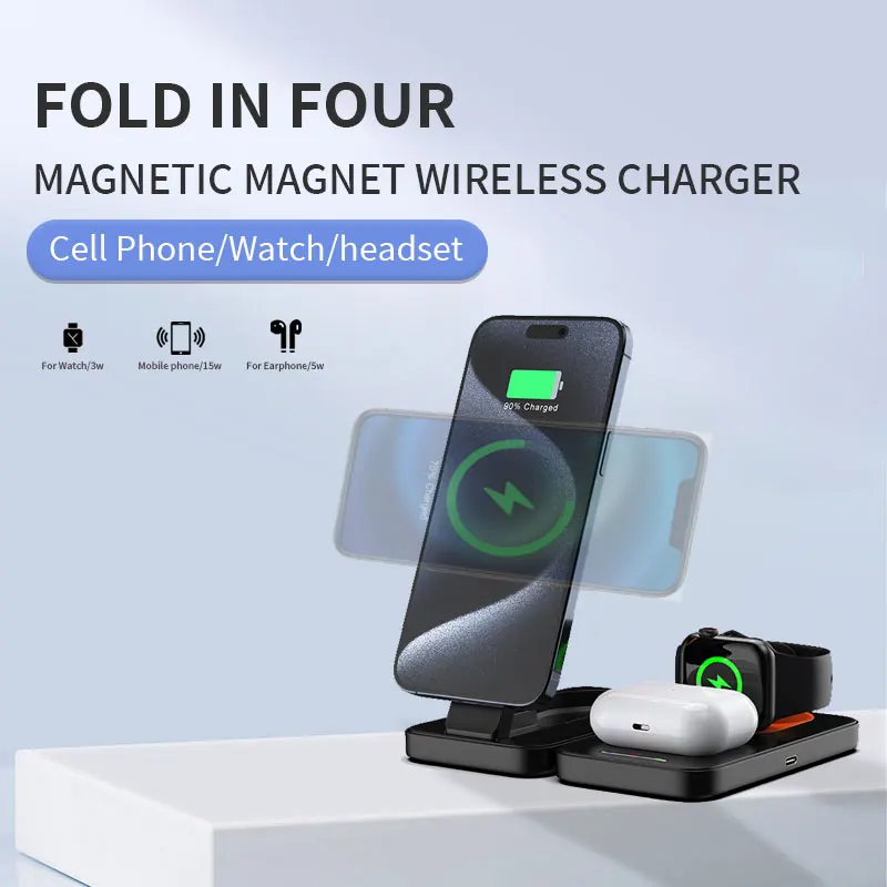 

4 In 1 Qi2 Certified Magnetic Wireless Charging Station For iPhone 15 14 13 12 11 X Pro Max Apple Watch AirPods 15W Fast Charge