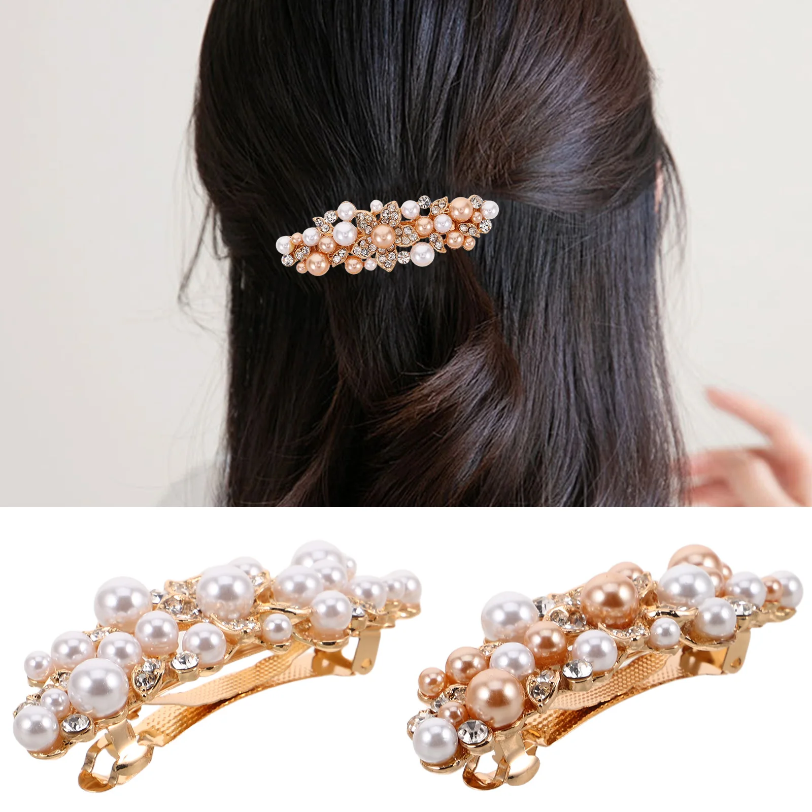 

2pcs Rhinestone Clips Elegant Flower Barrettes Sparkling Crystal Pins Women Vintage Claw Accessories Party Wedding Daily Wear