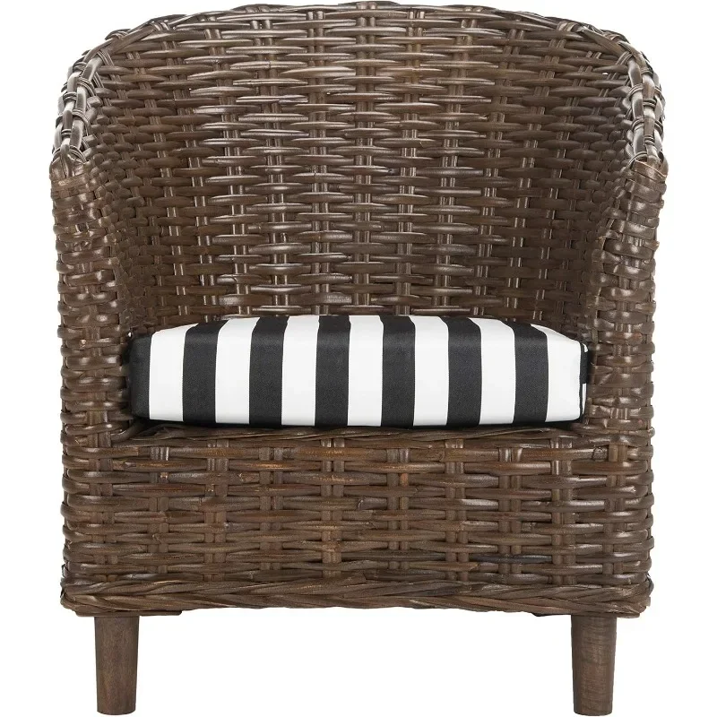 Honey Barrel Chair Wicker Makes Sturdy Accented Chairs Perfect for Gardens Brown/Black White Cushion Comfortable and Durable