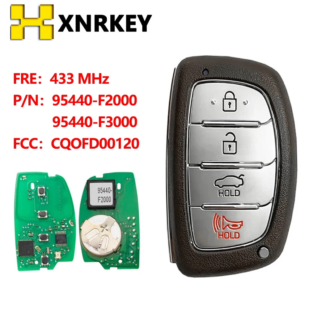 

XNRKEY 95440-F2000 FCC: CQOFD00120 433MHz for Hyundai Elantra 2016 2017 2018 2019 Smart Key Fob 95440-F3000 Remote Keyless Go