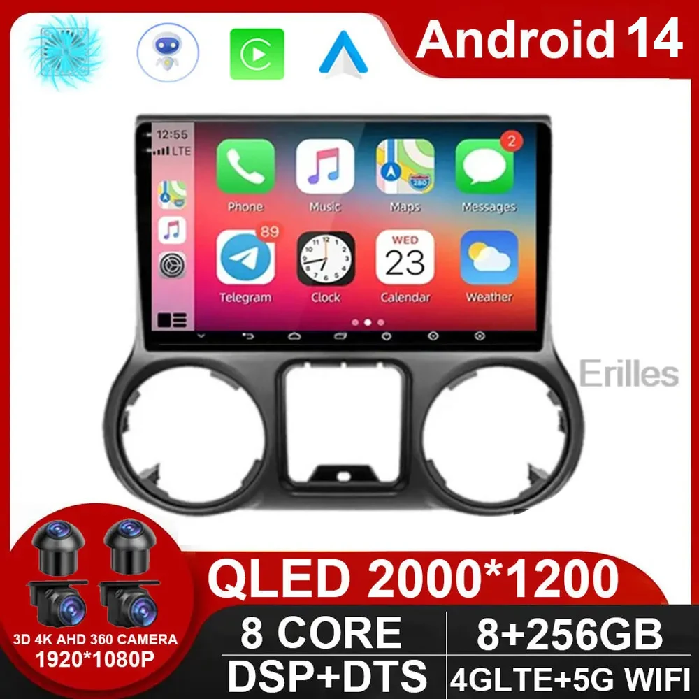 

Автомагнитола CarPlay для Jeep Wrangler 3 JK 2011 - 2018 Android 14, автомобильный мультимедийный плеер с GPS, Авторадио Navi Stereo 4G DSP, без DVD