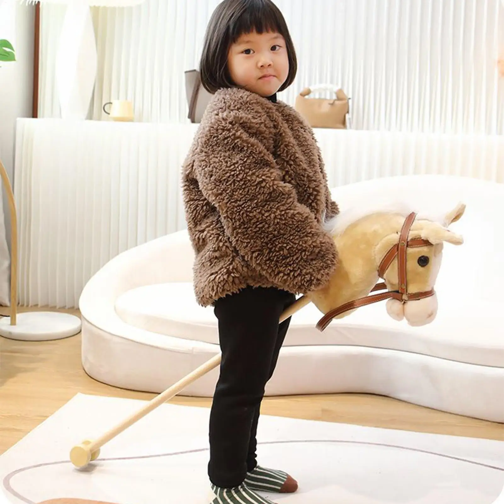 

Плюшевая игрушка-палка со звуком на деревянной палочке для детей, ролевые игры, игрушки для дома, подарок на день рождения, Рождественский подарок