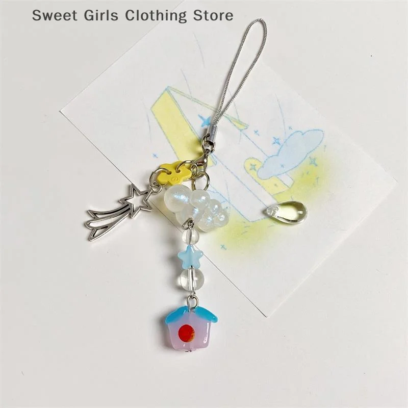 1/2 قطعة لطيف سحابة البيت النيزك الاستحمام سلسلة هواتف سلسلة مفاتيح قصيرة المعلقات حقيبة معلقة على ظهره السحر كيرينغ هدايا عيد الميلاد #3