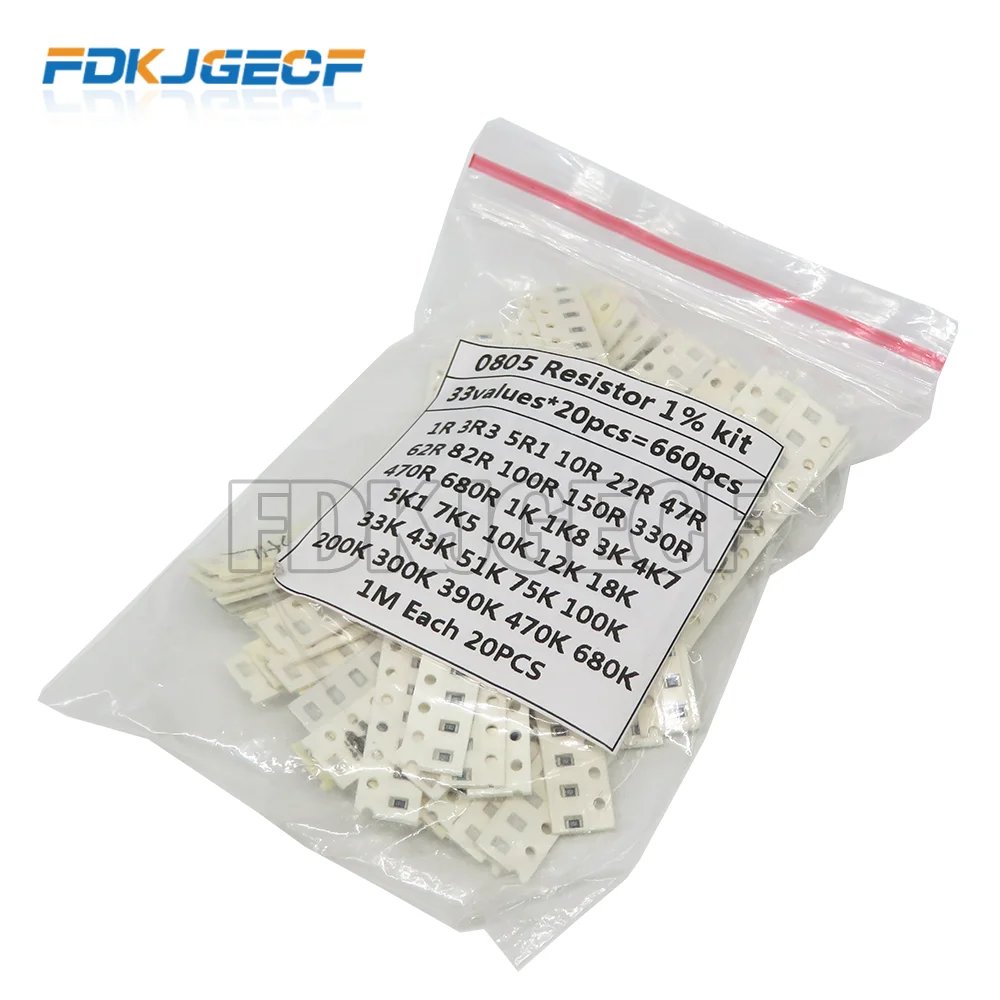 33ValuesX 20pcs=660pcs Sample kit 0805 SMD Resistor Kit Assorted Kit 1ohm-1M ohm 1%