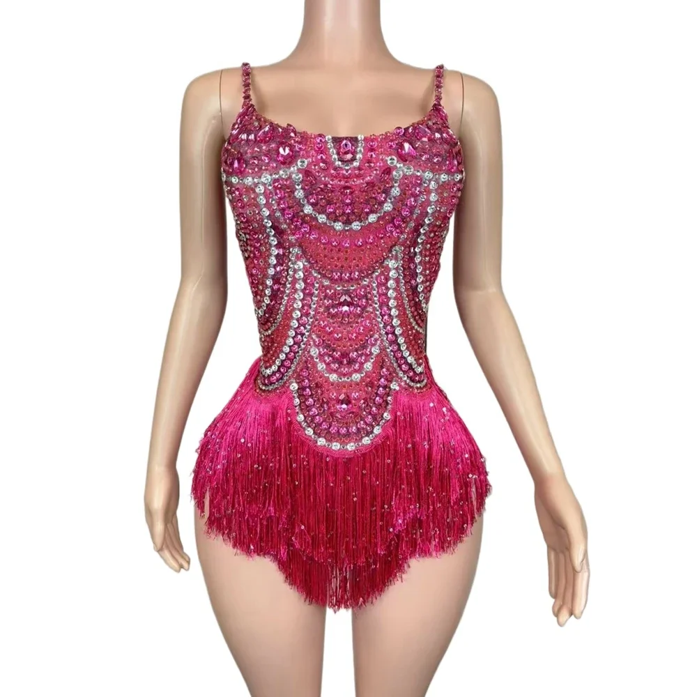 

Sparkly Rhinestones Tassels Bodysuit for Women Sexy Performance Dance Costume Nightclub Outfit Singer Dancer Show Stage Wear