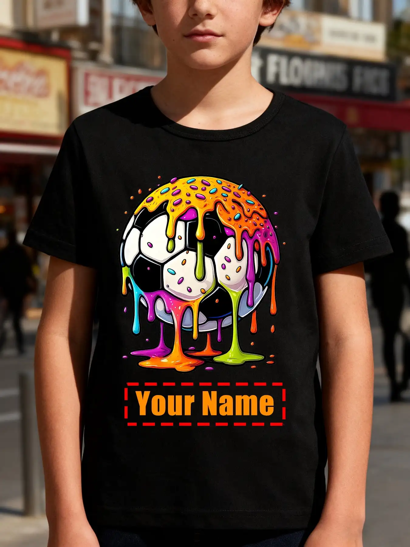 Personalized Colorful Dripping Soccer Ball T-Shirt