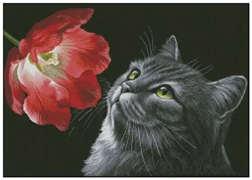 

Cats and flowers tulip 18CT 16CT 14CT Unprinted Top Quality Cross Stitch Kits Embroidery Art DIY Handmade Needlework Home Decor