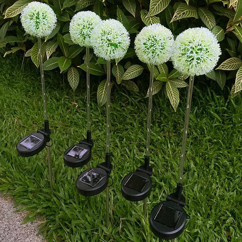 2pcs/Set Led solar dandelion light outdoor courtyard garden decorative light simulation green onion ball inserted ground light