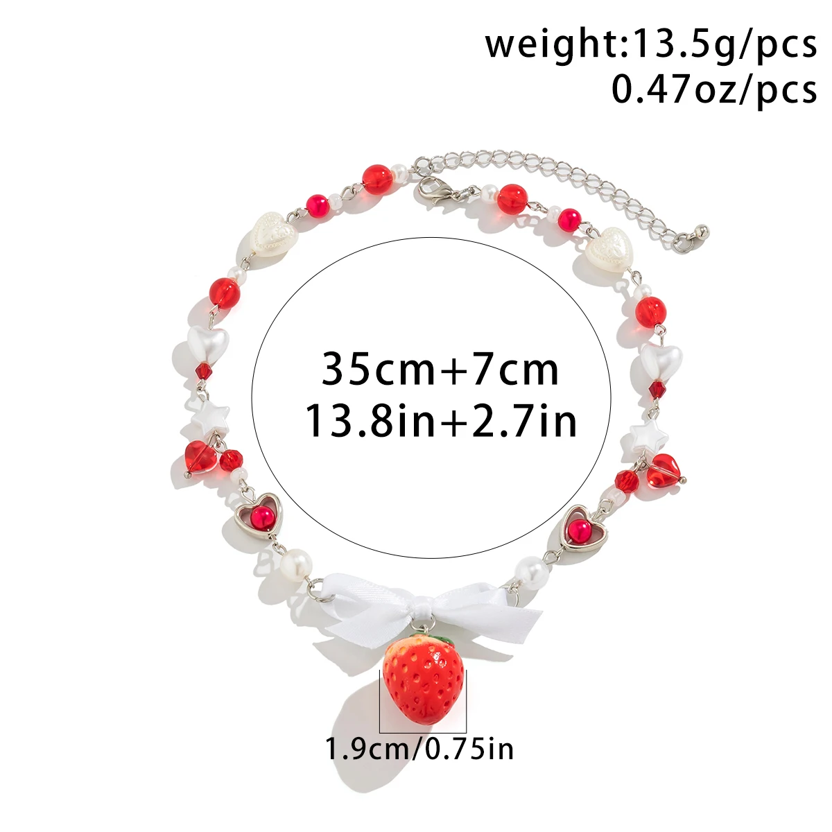 Salircon Korean Cute Red Strawberry Pendant Collar Necklace Gothic Y2K Heart Shaped Imitation Pearl Chain Choker Trend Jewelry