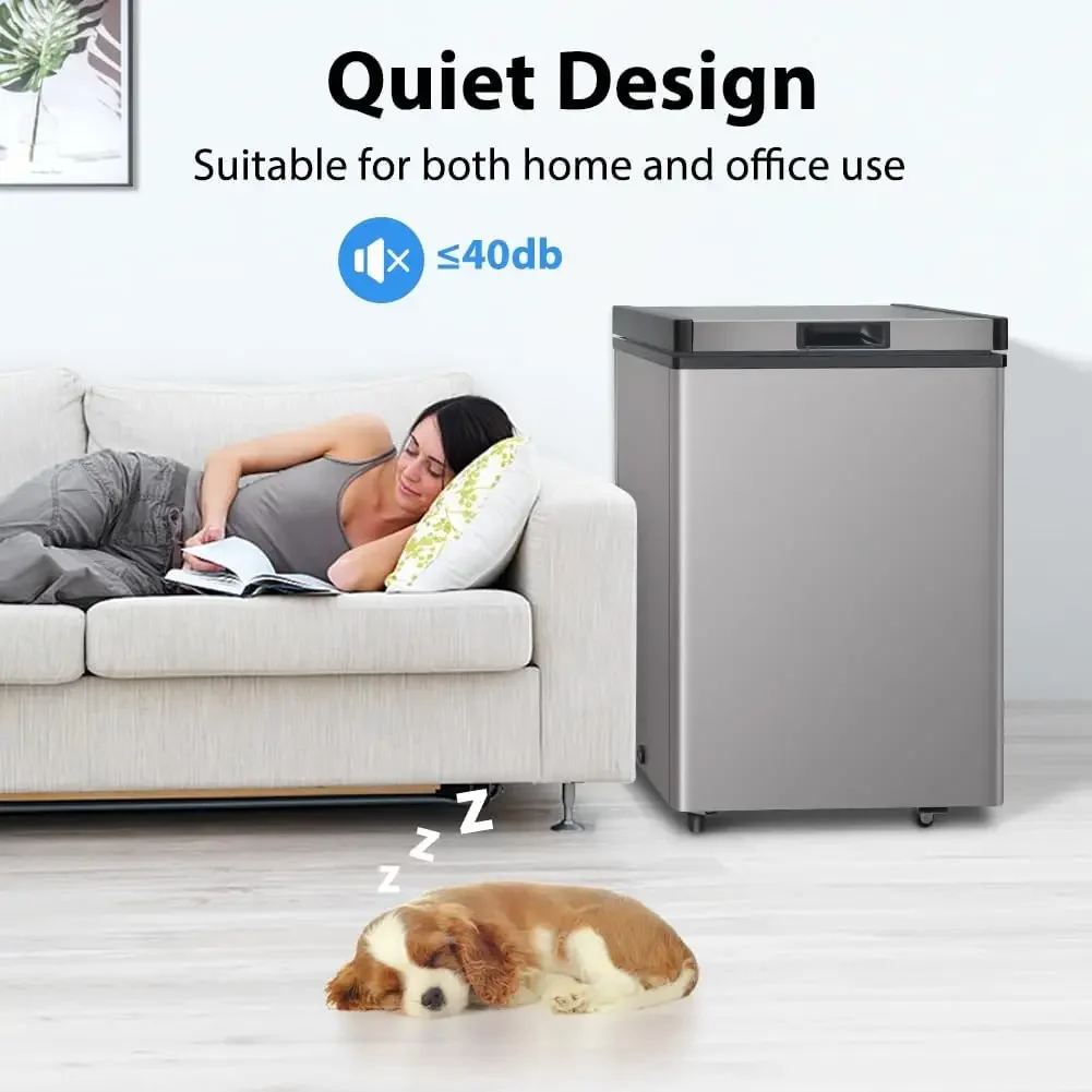 Chest Freezer, Small Deep Freezers Top Door with Removable Basket, 7 Temperature Control Energy Saving, Compact Freezer for Home