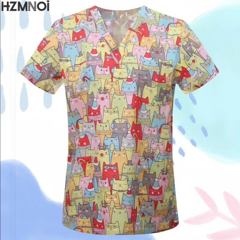 Nursing Scrubs Tops Women Working Uniform Blouse Short Sleeve V-neck Uniform Blusas Nursing Clothes Nurses Tunic Uniform