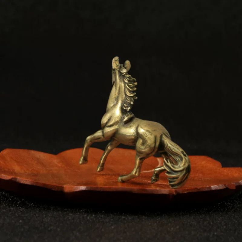 Antique Copper Mini Galloping Horse Statue handle piece - Traditional Tea Pet Ornament, Desktop Decor & Handicraft