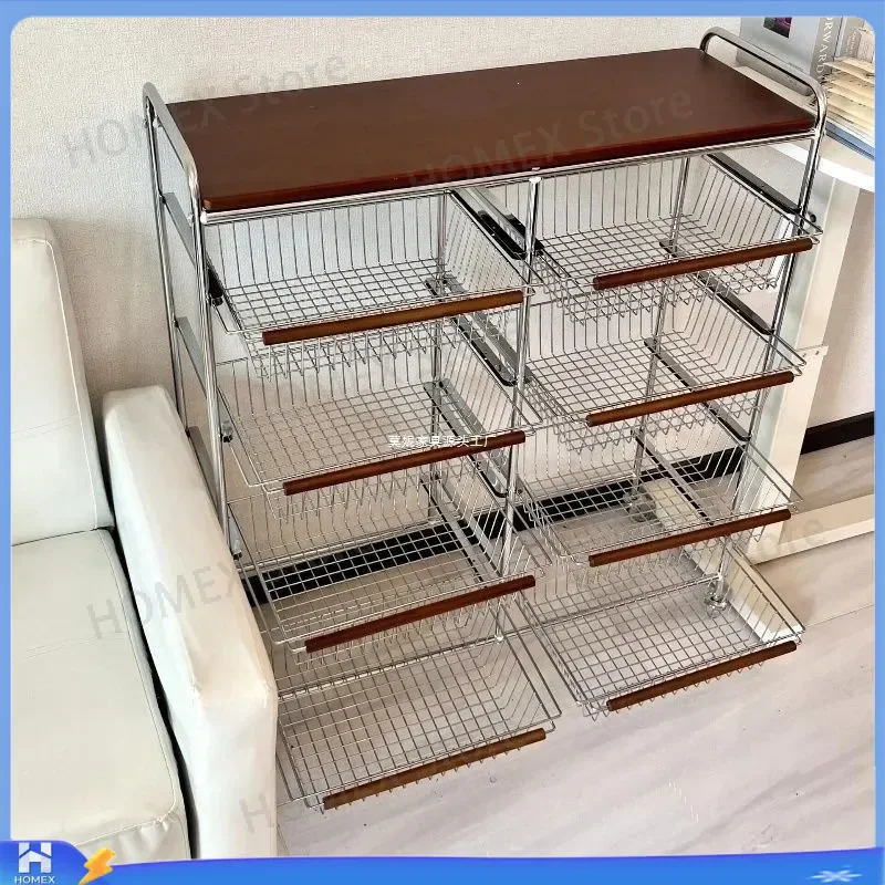 Beech Wood Rolling Storage Cart Multi Layer Movable Shelf Rack Home Kitchen Organizer Basket Floor Standing Utility Trolley