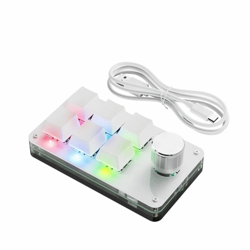RGB Mini Custom Programming Keyboard Hot Swap USB Wired Gaming Keypads 6 Keys 1 Knob Mechanical Keyboard Programming
