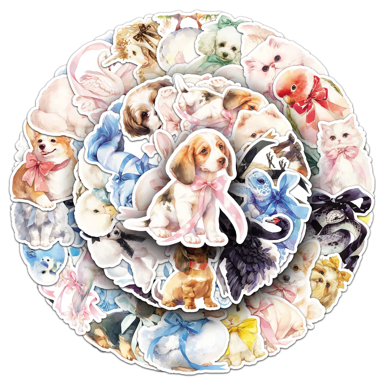 

50pcs kawaii Animal Cat Bow Stickers Decals For Laptop Bottle Scrapbook Suitcase Wall DIY Creative Waterproof Stickers