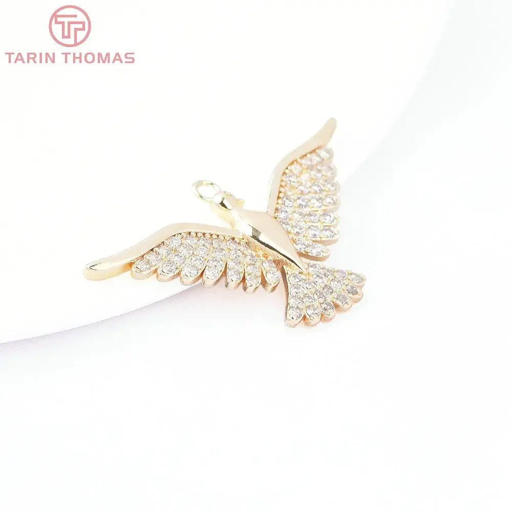 (8159) 2PCS 34.5x19.5MM 24K Gold Color Brass with Zircon Big Wild Goose Shaped Pendants High Quality Jewelry Making Findings image 2
