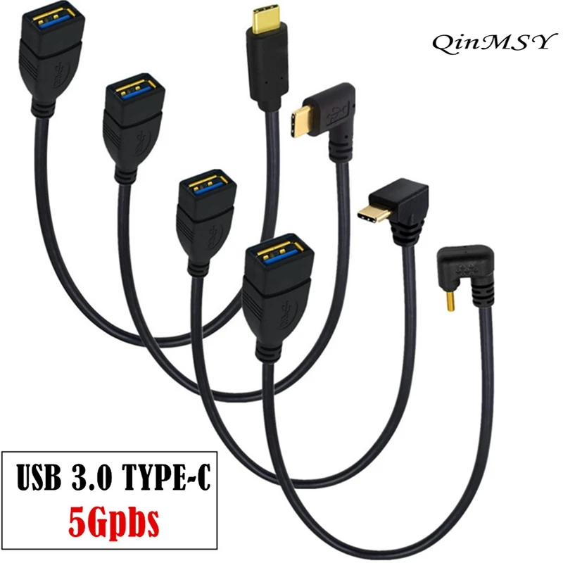 25CM 90 Degree Angled USB-C USB 3.1 Type C Male to USB 2.0 & 3.0 Female OTG Data Cable