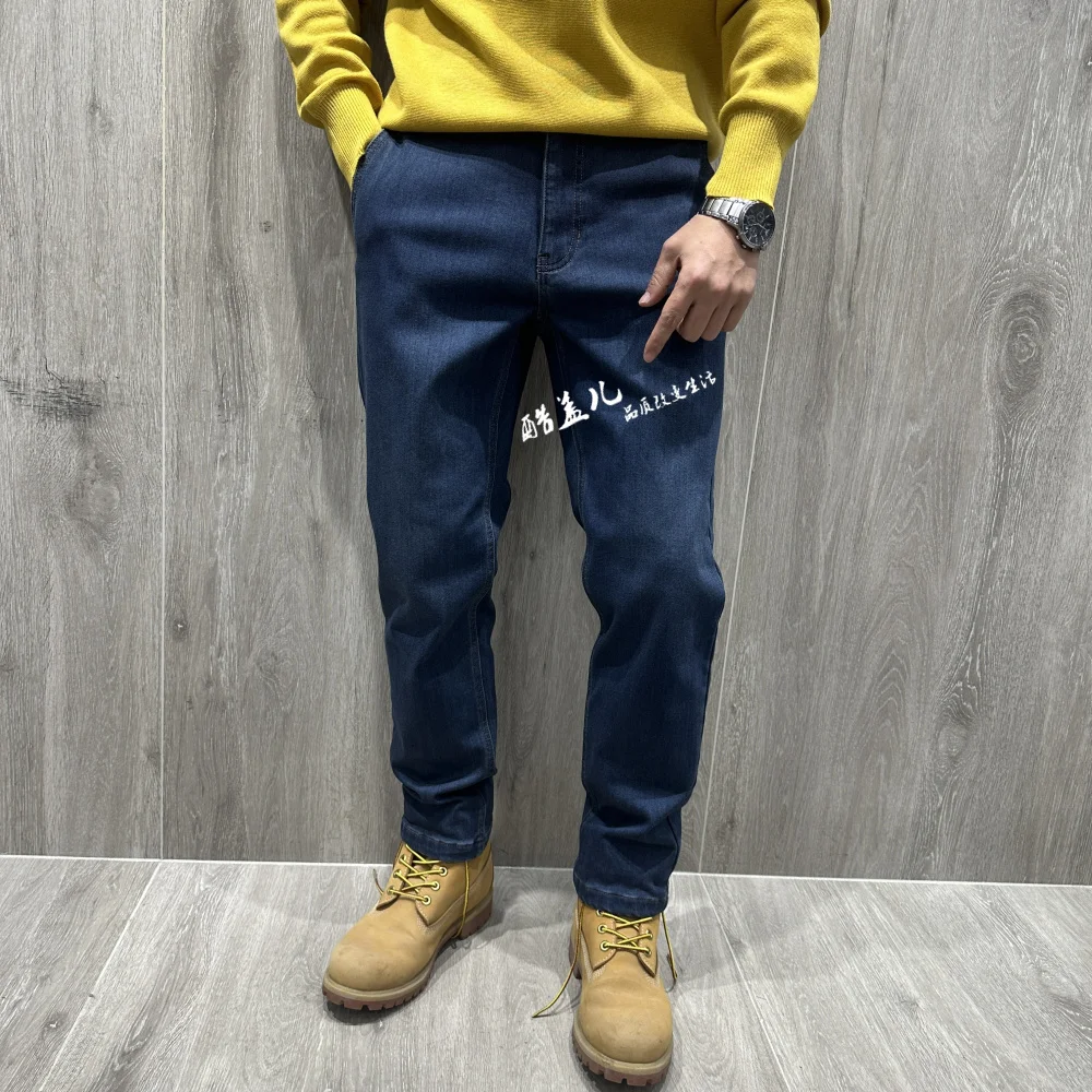

Корейские мужские джинсы Slim Fit с флисовой подкладкой, эластичные, ветрозащитные, теплые, осенне-зимние, прямого кроя, повседневные брюки