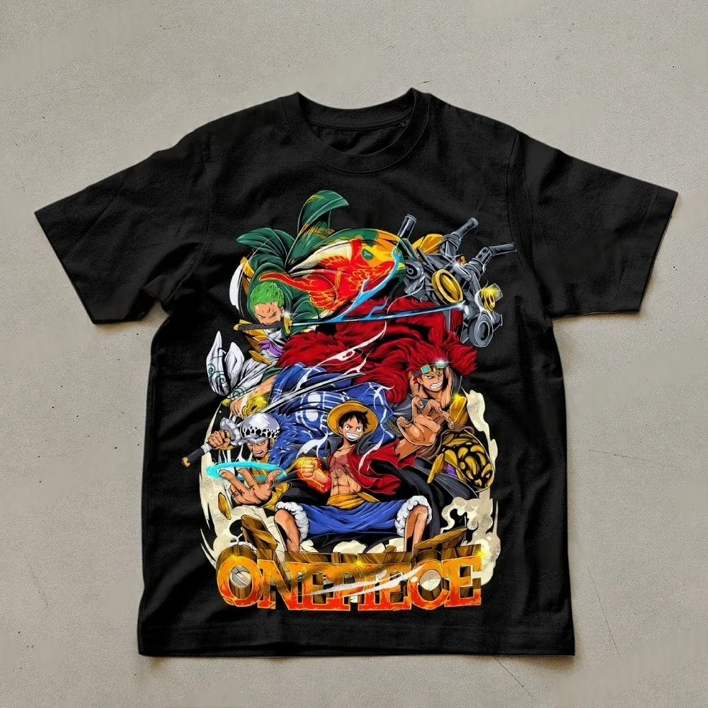 반다이 2026 신작 원피스 D.Luffy Roronoa Zoro 프린트 패션 봄 남성용 반팔 부모-자식 루즈 편안한 티셔츠