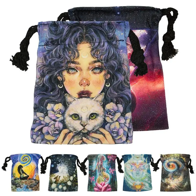 Tarot Card Bag Velvet Tarot Storage Bag Mini Drawstring Package Witch Divination Crystal Pouch Bag Jewelry Drawstring Pouches