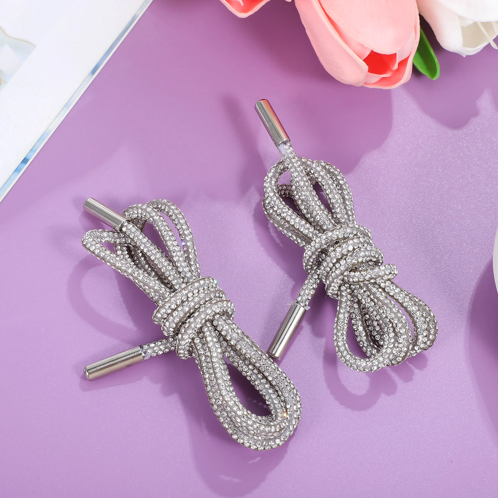 2 Pcs Diamond Crafted Cotton Rope Embedded Rhinestones Proper Lengths Easy Threading Shoe Laces For Dress Hoodie