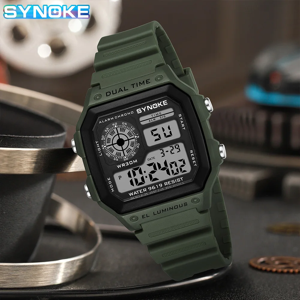 Synoke Outdoor Military Digital Watch For men Fashion Retro Men Watch Sports 3Bar Waterproof Men Watch Multifunctional Luminous