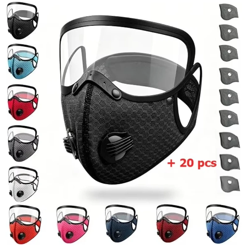 2026 21pcs Reusable Carbon Filter Dust Mask with Adjustable Goggles, 5-Layer Filte with 20 Filters, with Removable Face Mask