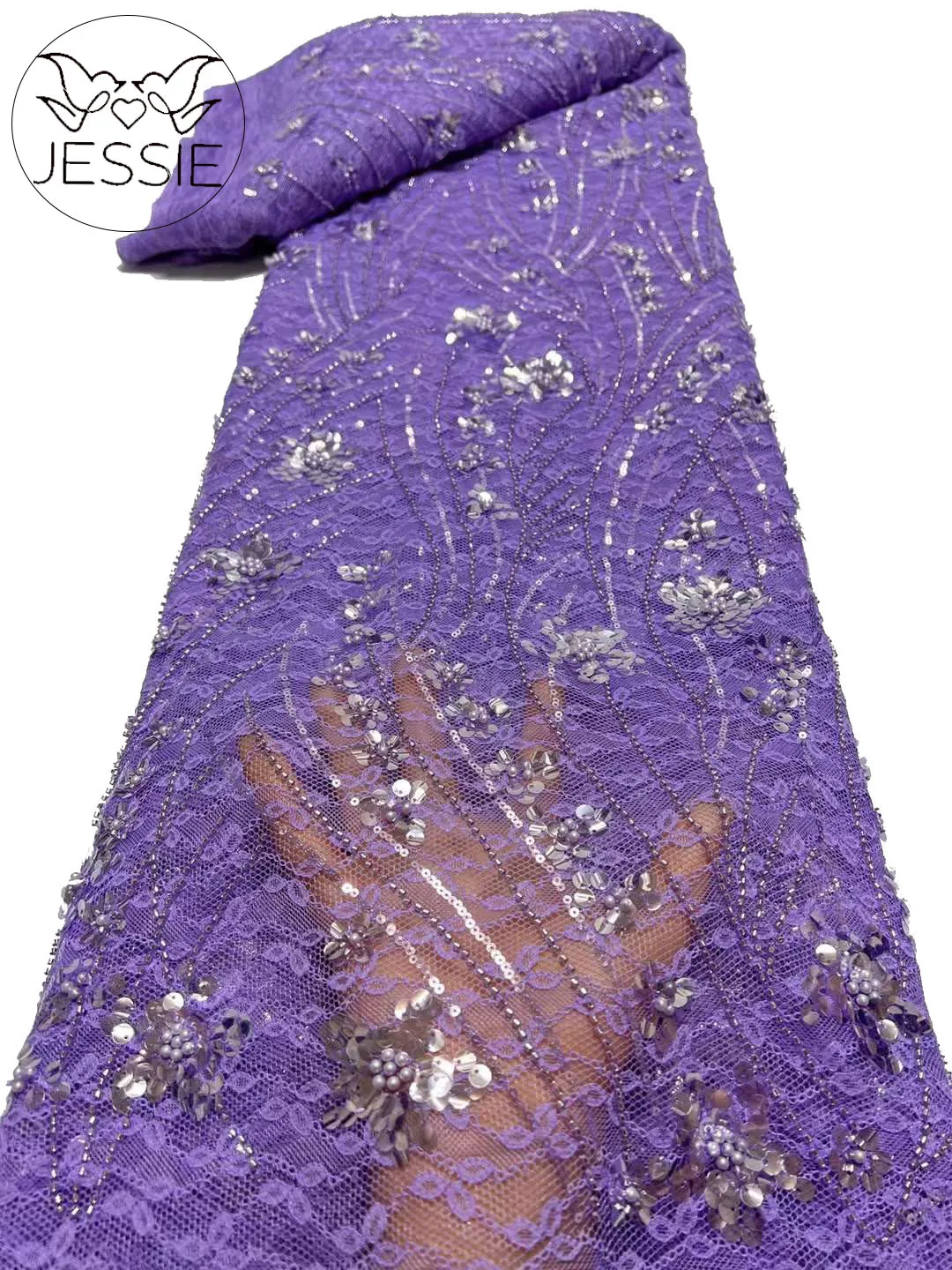 

Jessie 2023 Beauty High Quality Purple African Beads Bride lace Fabric Sequins French Tulle Laces For Nigeiran Party Dress