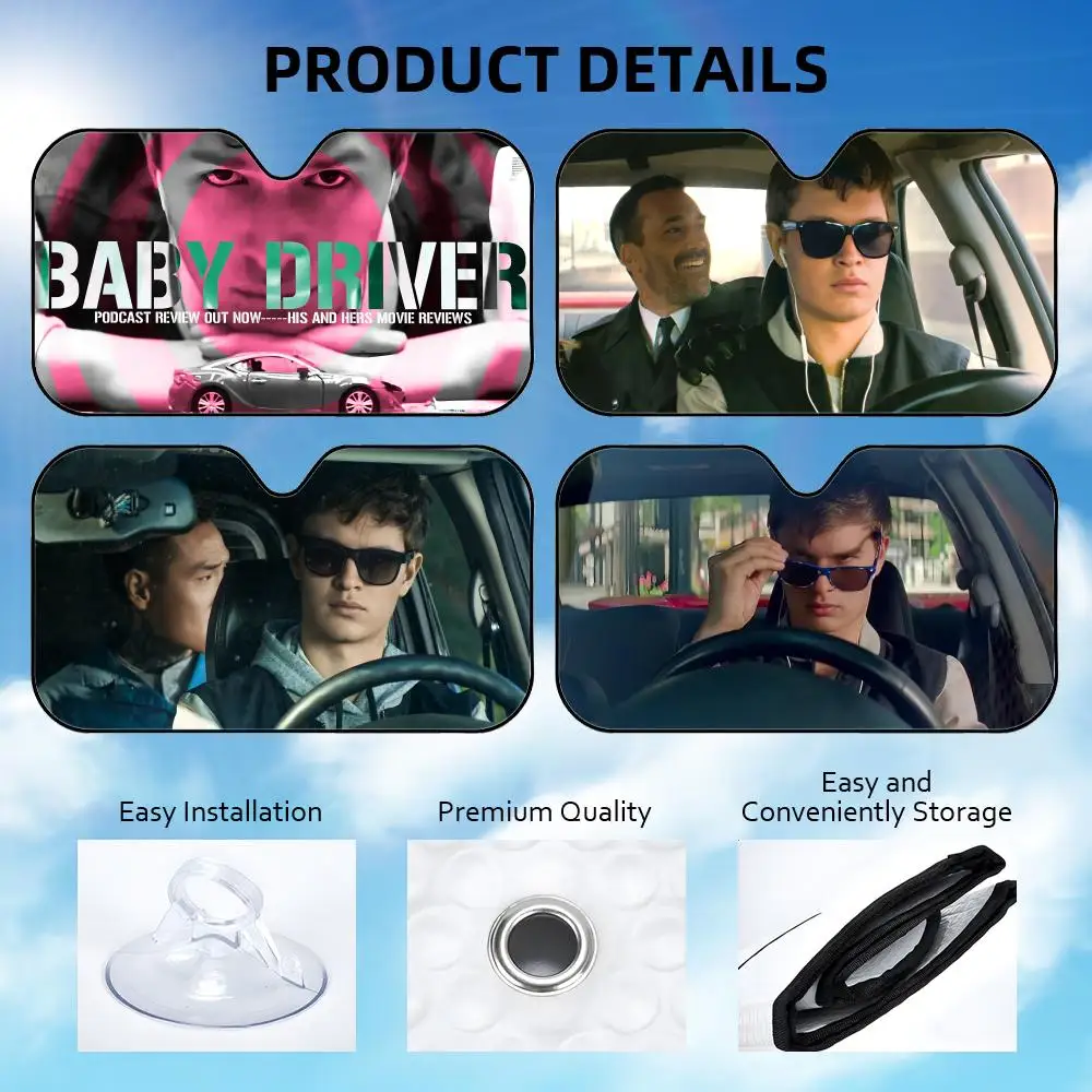 

B-Baby Driver Movie Sun Visor Reusable Aluminum Foil Car Windshield Sun Visor UV Protector Heat Insulation Cover Shade