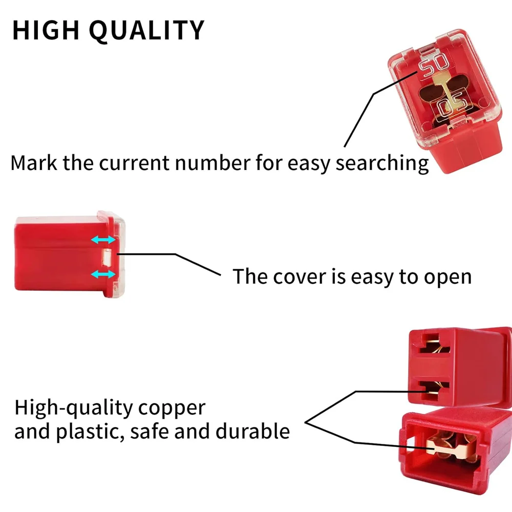 60Pcs Jcase Low Profile Box Shaped Fuse Kit - Cartridge Fuse, Square Fuse Female 20A 30A 40A 50A 60A For Automotive, Boat, Truck