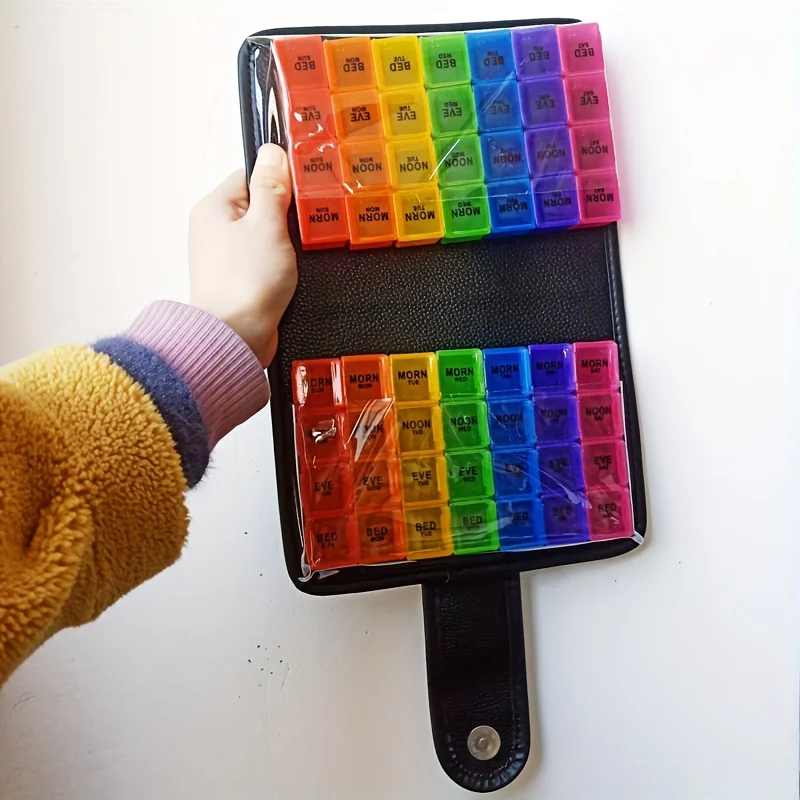 1 قطعة علبة حبوب منع الحمل 14 يوما 56 مقصورات صندوق حبوب/منظم حبوب منع الحمل سعة كبيرة الطب حقيبة للتخزين للمنزل مكتب السفر