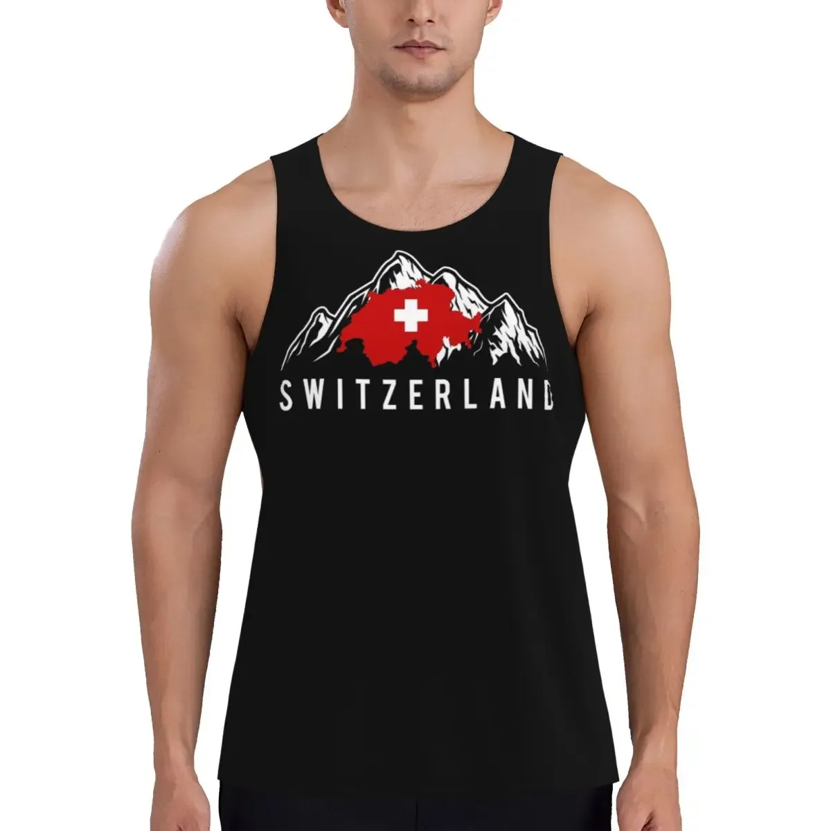 Quick Dry Swiss Switzerland Flag Gym Tank Muscle Sleeveless Shirt Bodybuilding Breathable Vest