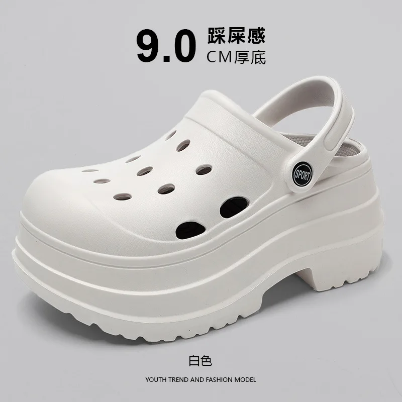 Women 9CM Platform Beach Sandals Waterproof Breathable Female Hole Slides Soft EVA Outdoor Slippers Ladies Thicken Sole Slides