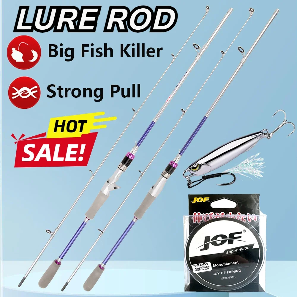 2 Sections Saltwater Jigging Fishing Rod 1.8m 1.65m ML Fast Carbon Baitcasting Pole Lure Weight 3-20g with Line Bait Full Kits