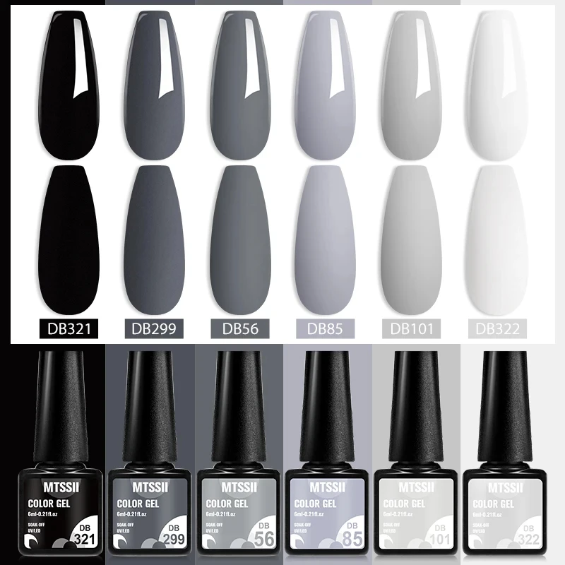 

6PCS Nail Polish Gel Set Black White Popular Colors In Autumn Semi Permanent Soak Off UV Nail Art Varnish Kit Manicure Design