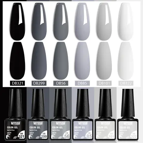 6PCS Nail Polish Gel Set Black White Popular Colors In Autumn Semi Permanent Soak Off UV Nail Art Varnish Kit Manicure Design