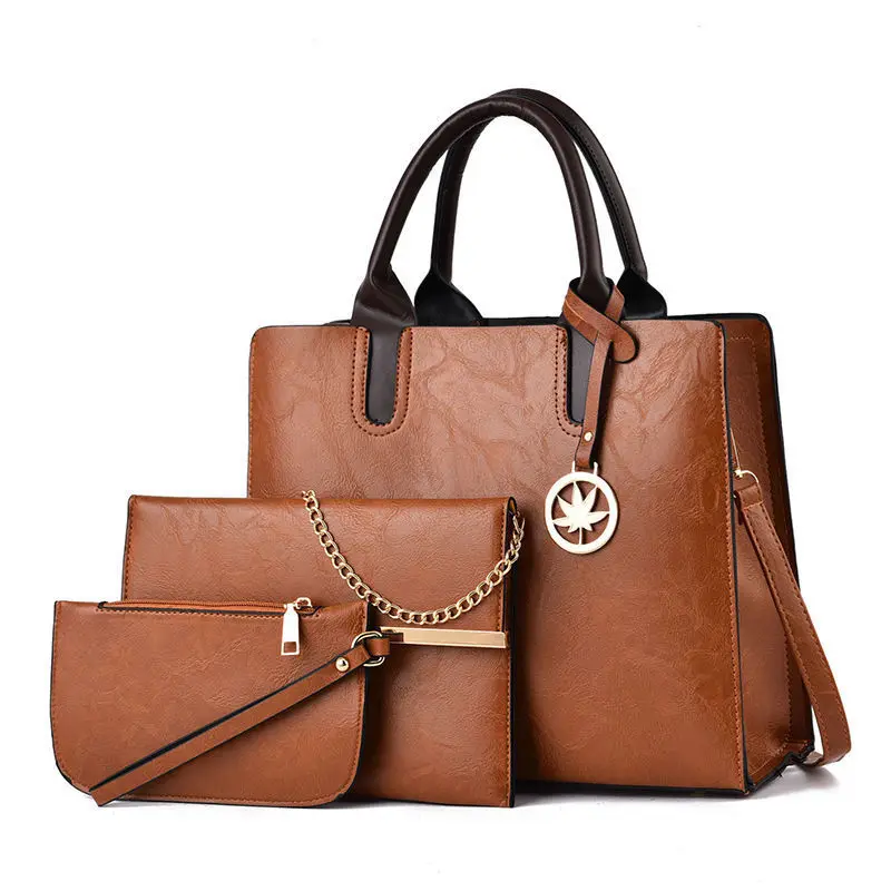 3 Pcs Set Women Fashion PU Ladies Handbag Solid Color Messenger Bag Shoulder Wallet Designer Bolsa Feminina Purses Messenger Bag