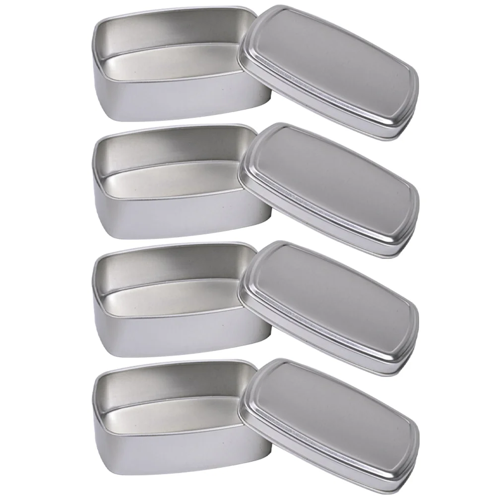 4 Pcs Soap Aluminum Box Lidded Cans Small Tins For Storage Candy Jar Refillable Boxes Bins Metal Rectangular Cases Mini Empty