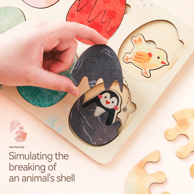 Baby Toys Montessori Wooden Puzzles Kids Cartoon Egg Shape Toys Hand Grab Board Animals Cognition Learning Educational Toys Gift