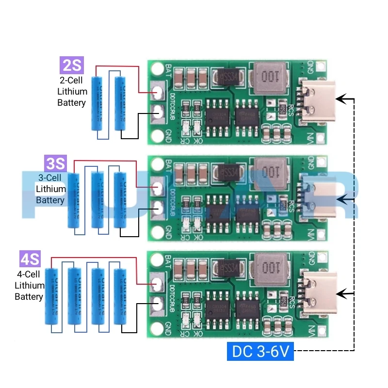 

18650 Lithium Battery Multi-Cell 2S 3S 4S Type-C To 8.4V 12.6V 16.8V Step-Up Boost PLR Polymer Li-Ion Charger 7.4V 11.1V 14.8V