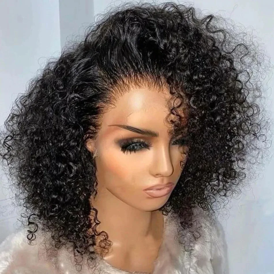 

Black Short Bob Curly Wigs Loose Deep Wave Lace Frontal Wig 13X4 HD Synthetic Pre Plucked Glueless Party Daily pelucas For Women