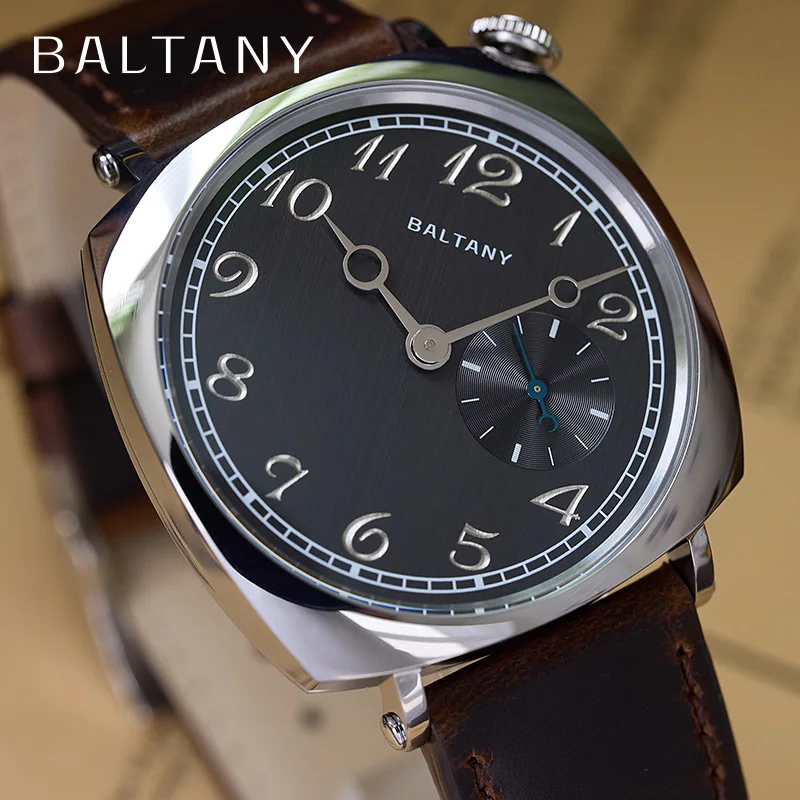 Baltany 1921 Dress Homage watches VD78 Polished Sapphire Crystal Square 5ATM Leather Heat-treated Blue Hands Quartz Wristwatch