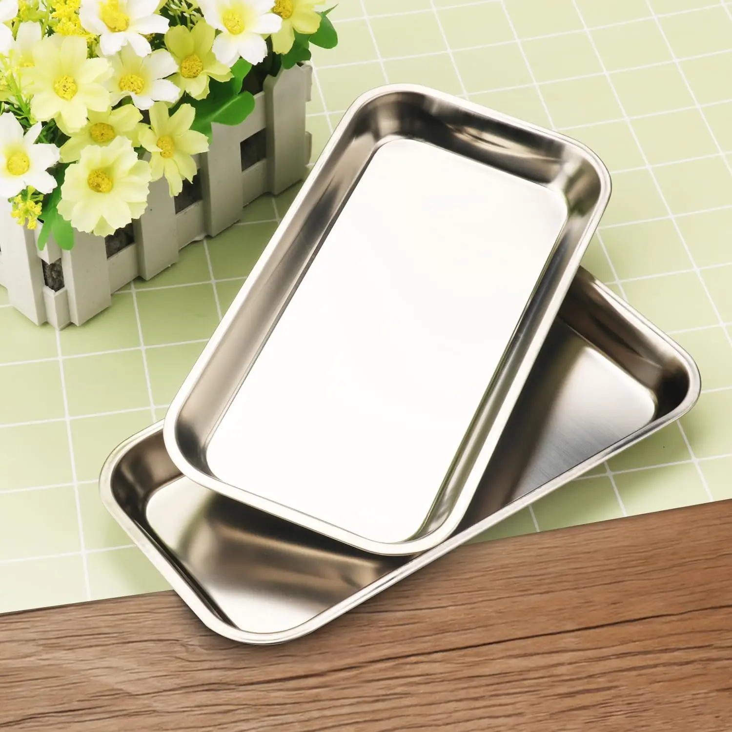 6, OP-Tablett, Kosmetik-Aufbewahrungstablett aus Edelstahl, Verdickungstablett zum Backen, Dental, Laborinstrumentenzubehör, Tattoo-Werkzeug – Detail 8